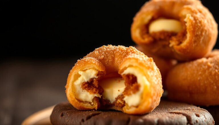 Freshly baked Churro Cheesecake Donut Cookies stacked on a plate