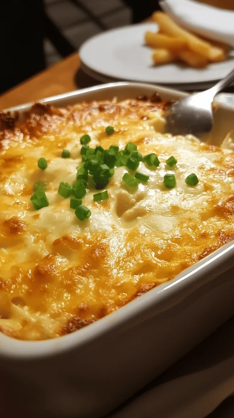 Creamy healthy buffalo chicken dip baked golden in a white dish, surrounded by fresh veggie dippers and crackers