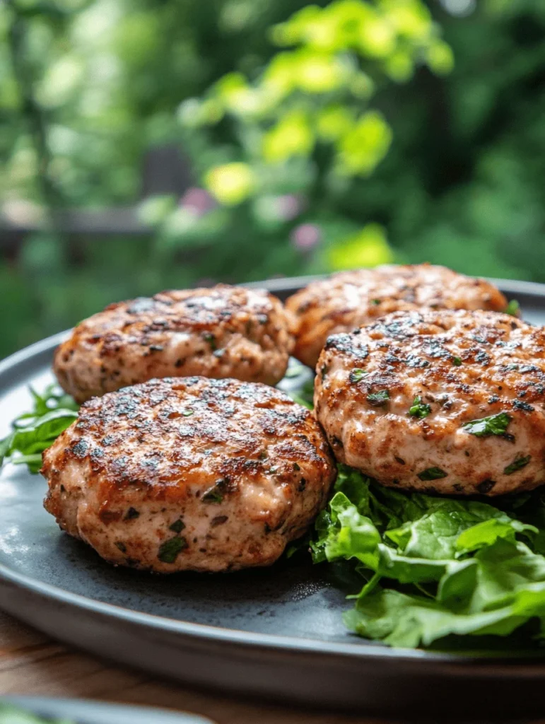 ground chicken burgers with fresh greens on a plate