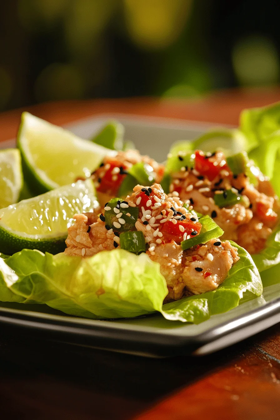 healthy ground chicken lettuce wraps with sesame and lime