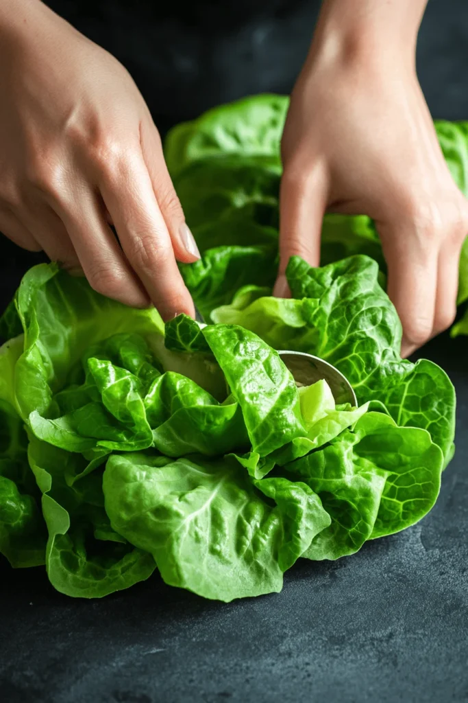 assembling healthy ground chicken lettuce wraps by hand