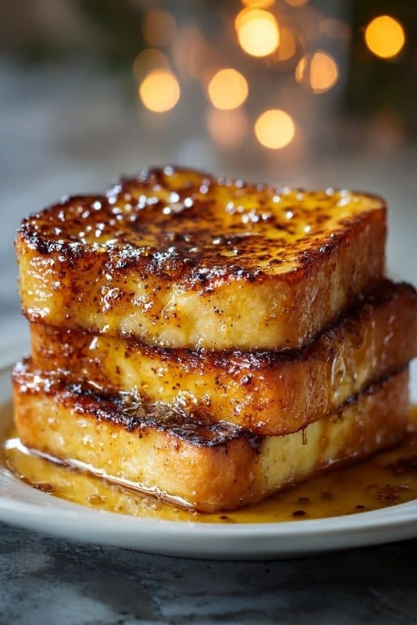 Crème Brûlée French Toast with caramelized sugar topping and custardy center