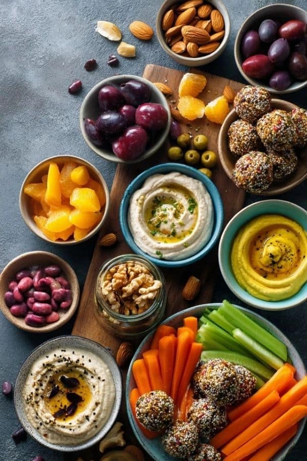 Healthy snacks recipes with fruit, yogurt, nuts, and vegetables