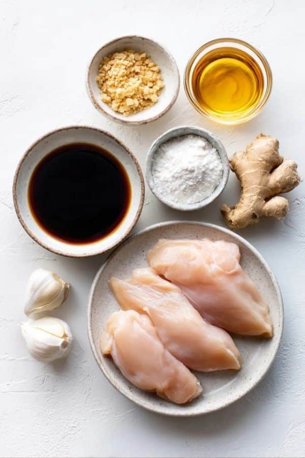 Ingredients for Dump and Go Crockpot Teriyaki Chicken arranged on a table