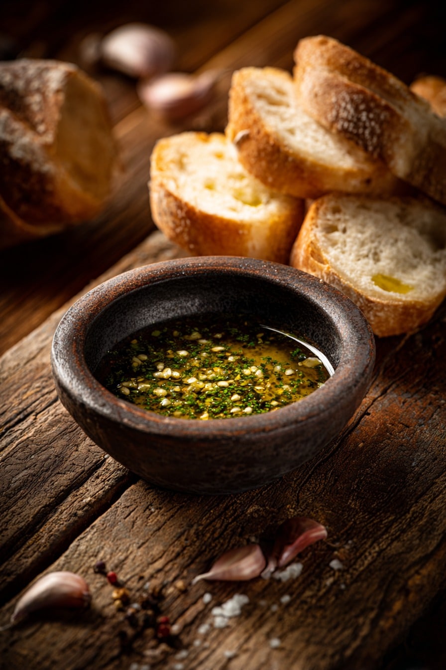 Bread dipping oil served with warm crusty bread