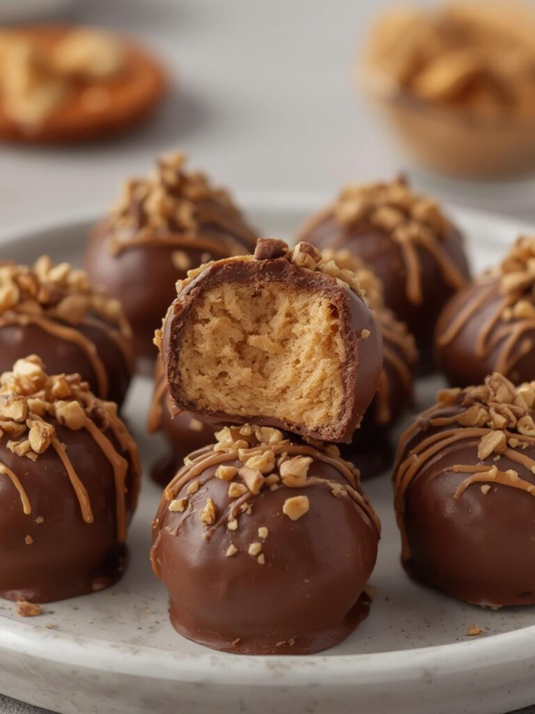 Chocolate Dipped Peanut Butter Pretzel Bites