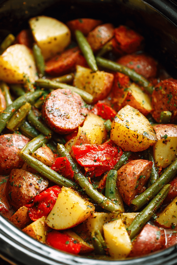 Crockpot Sausage, Potatoes & Green Beans