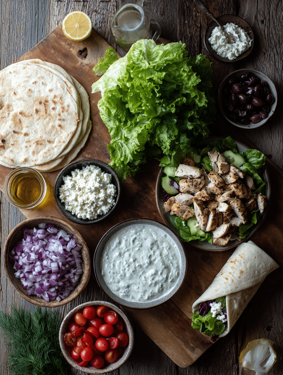 ingrédients Greek Chicken Wraps with Garlic Yogurt Saucesteps